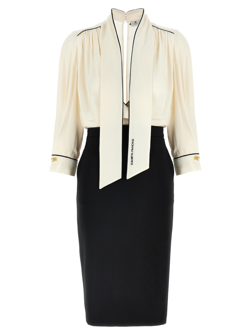 Elisabetta Franchi Georgette Crepe Midi Dress In Multicolor