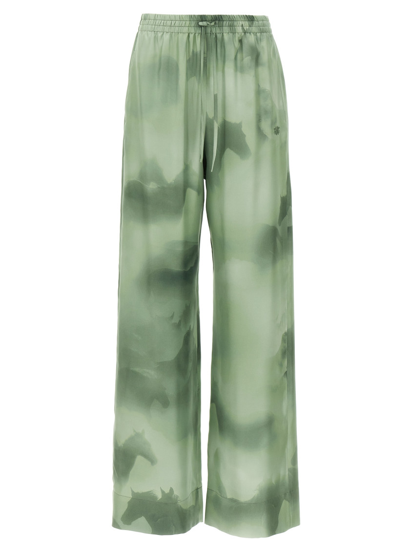 Stella Mccartney All-over Print Silk Pants With High Waist In Green