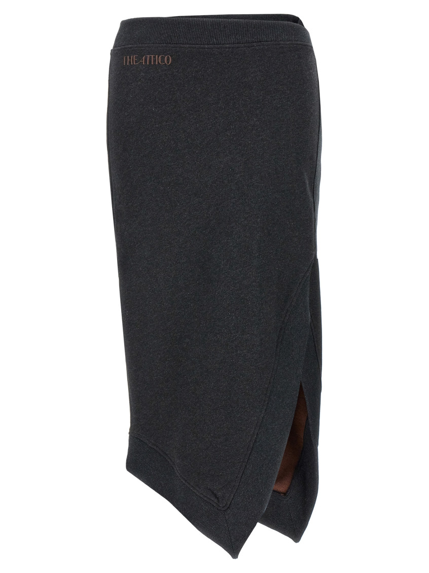 Attico Ribbed Waist Midi Skirt With Side Slit In Grey