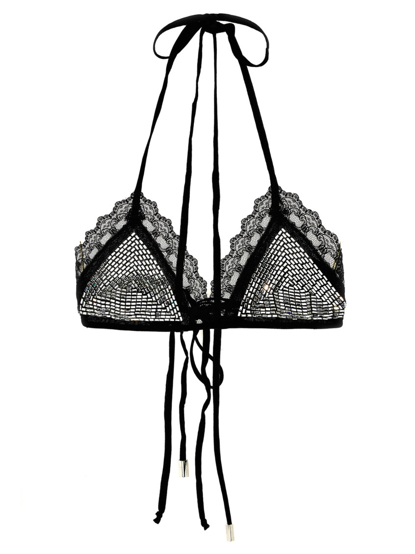 Attico Black Tulle Bra With Crystals In Black