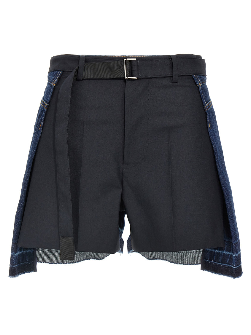 Sacai Blue Wool Insert Shorts In Blue