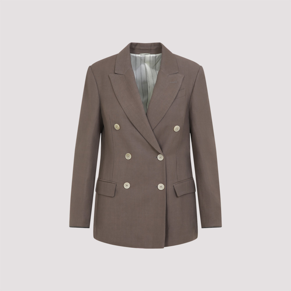 Brunello Cucinelli Brown Viscose Double-breasted Blazer In Brown
