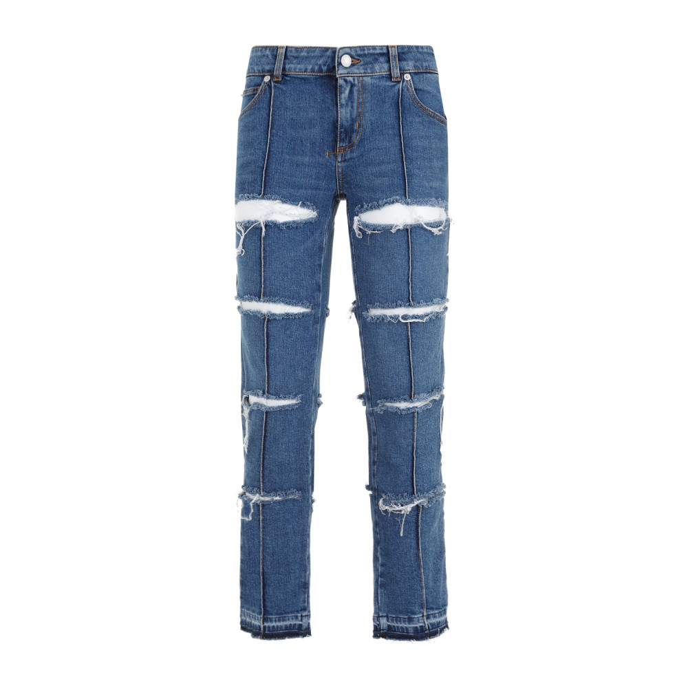 Alexander Mcqueen Low-rise Distressed Jeans In Denim