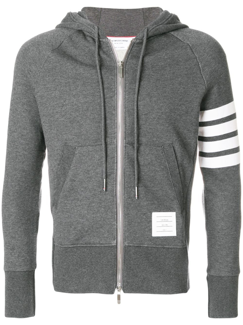 THOM BROWNE GREY LOGO STRIPES HOODIE