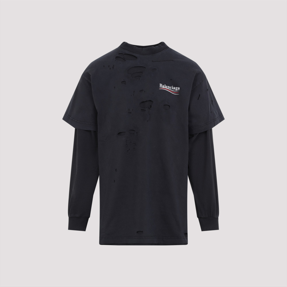Balenciaga Black Political Campaign Long Sleeve Layered T-shirt In Black