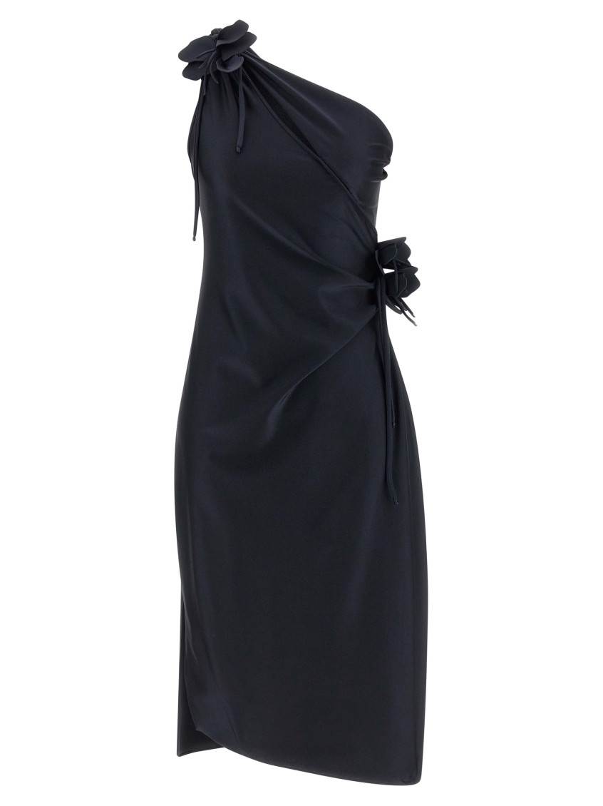 asymmetrical style dresses Coperni Asymmetric Black Satin Dress With Lace Details main image 1