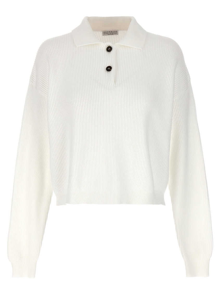 Brunello Cucinelli Women English Rib Polo Shirt In White
