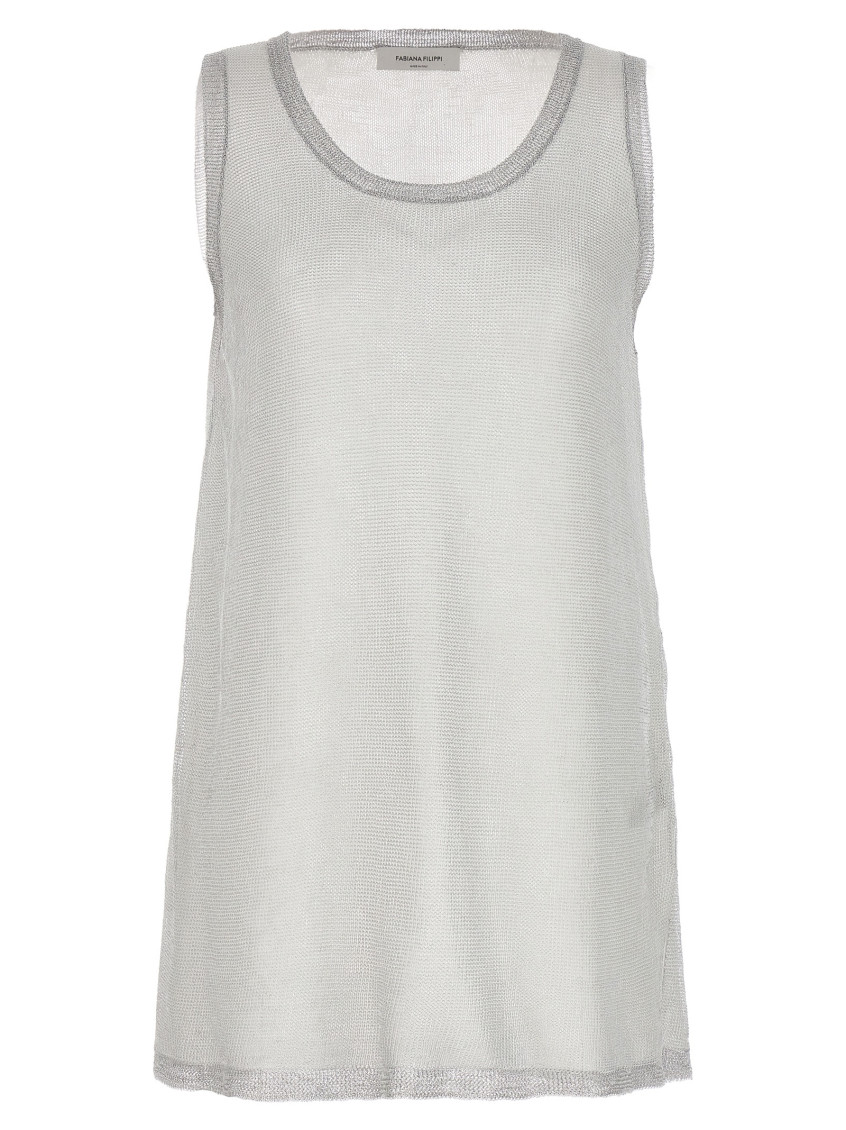 Fabiana Filippi Silver Laminated Yarn Tank Top In Metallic