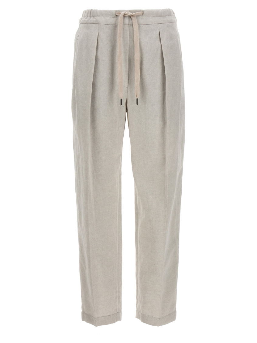 Brunello Cucinelli Drawstring Waist Straight Leg Trousers In Light Grey