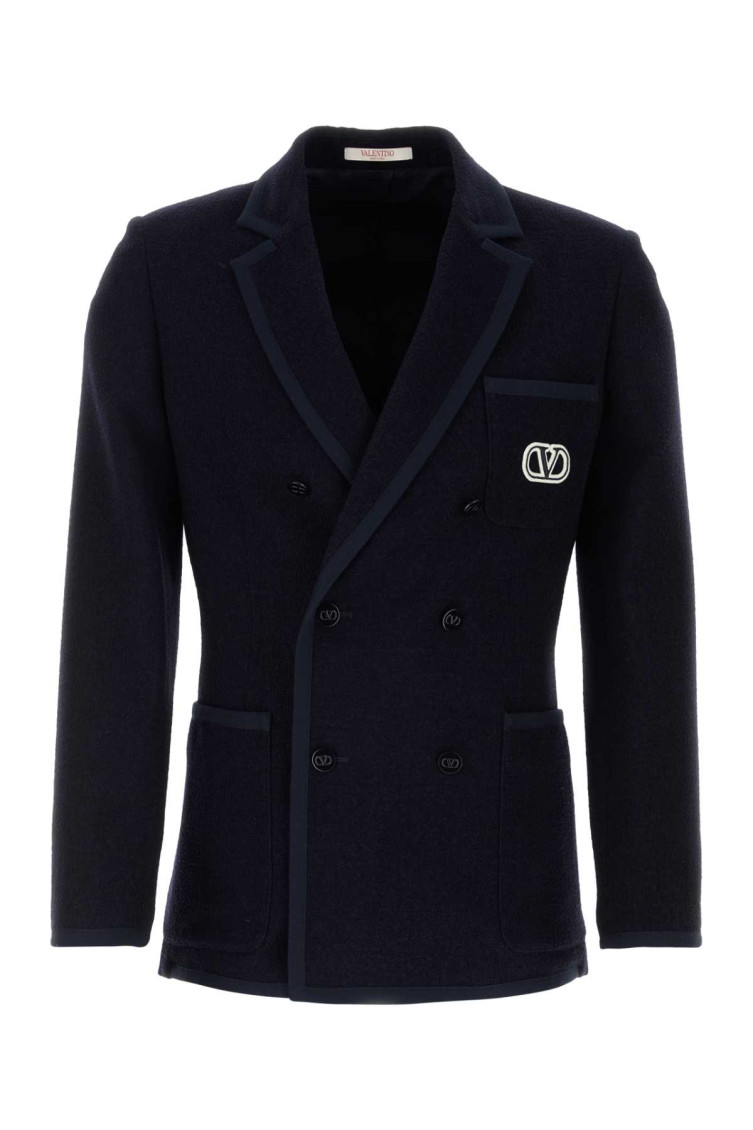 【関税&送料込み】Valentino Garavani Navy Blue Wool Blazer Valentino Garavani Navy Blue Double Breasted Blazer for Men