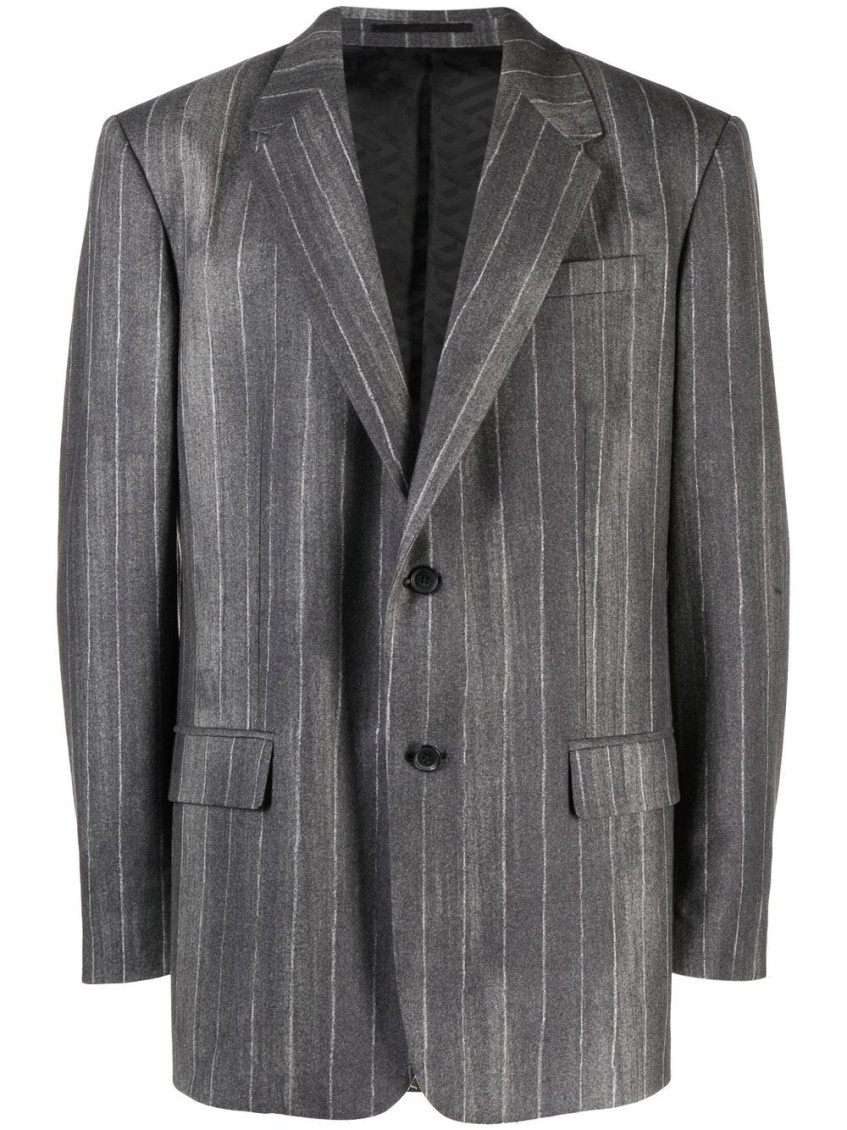 Versace Pastel Pinstripe Wool Blazer In Black