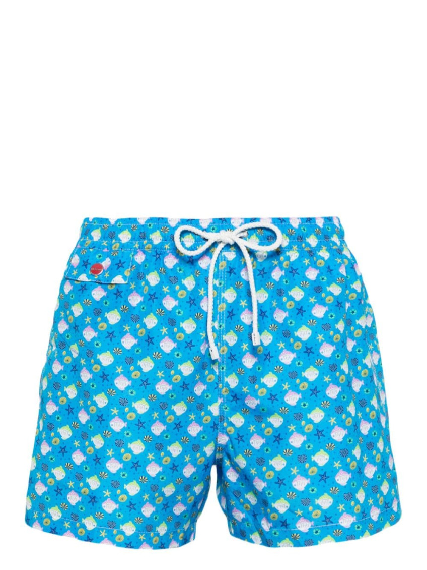 Shop Kiton Blue Printed Swim Shorts