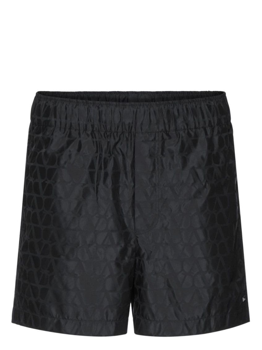 Valentino Nylon Swimsuit With Toile Iconographe Print In Black
