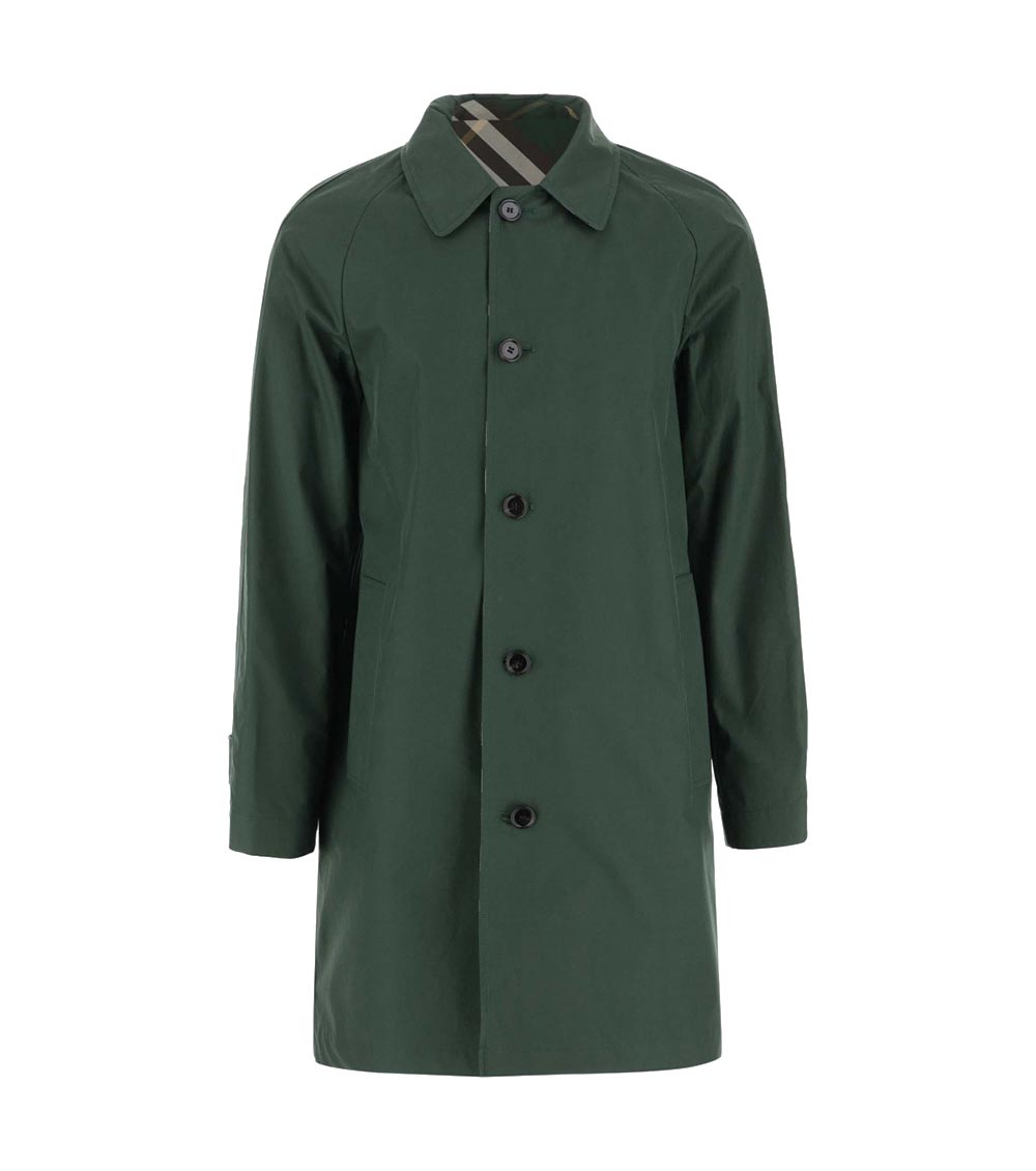 Burberry Reversible Gabardine Overcoat Long Sleeves In Dark Green