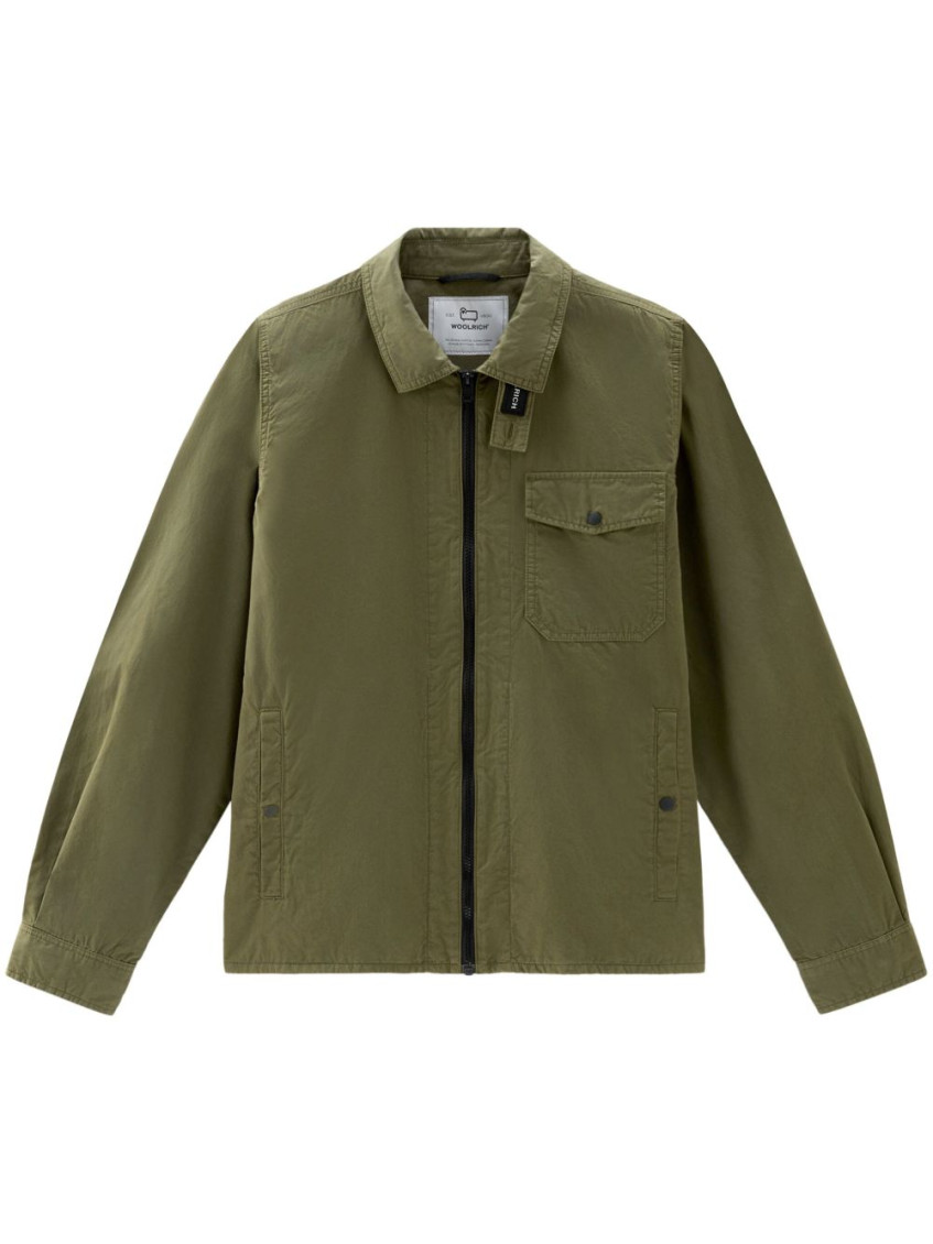 Woolrich Cotton Overshirt With Buttoned Cuffs And Pockets In Dark Green