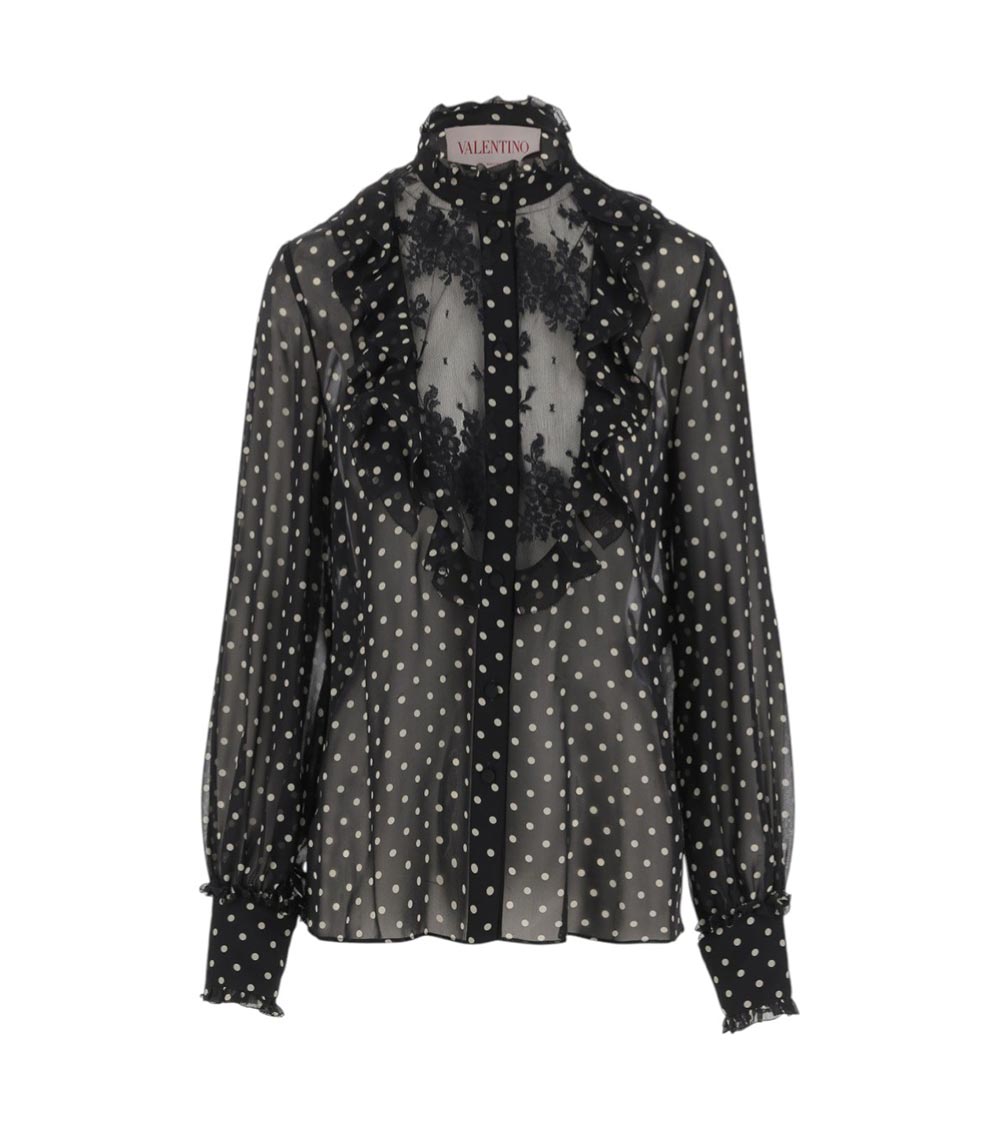 Valentino Women Black Polka Dot Shirt, M Luxury T-shirts For Women Darveys In Black