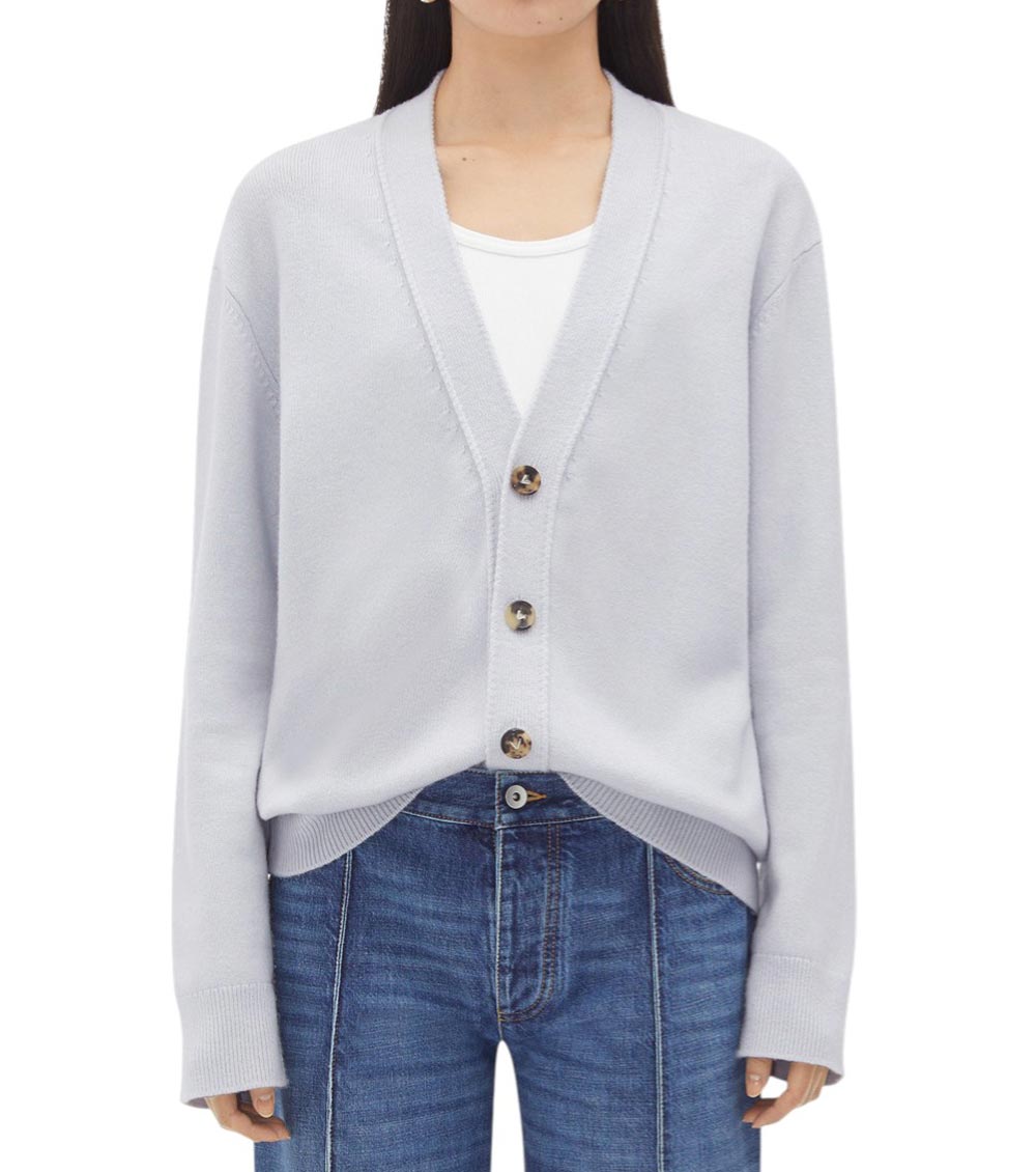 Bottega Veneta Women Light Blue Wool Blend Cardigan, Xs Luxury Sweaters & Knitwear For Women Darveys