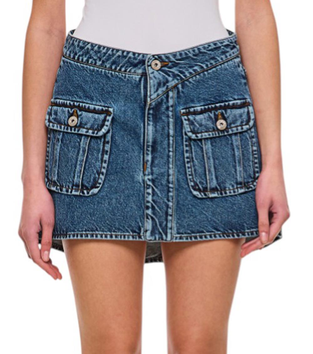 Jw Anderson Denim Miniskirt With Pockets And Loops In Blue