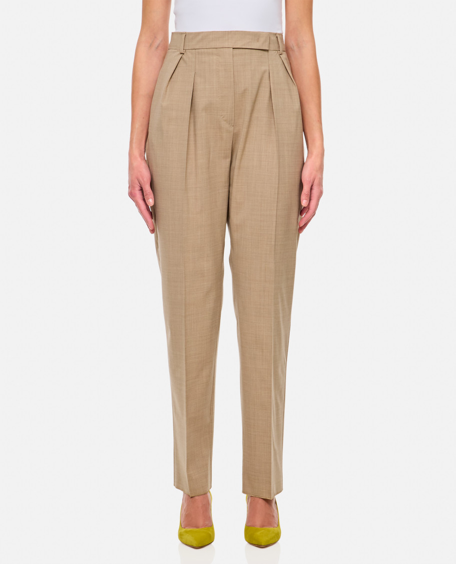 Max Mara Finale High Waist Trousers With Sartorial Pinces In Neutral