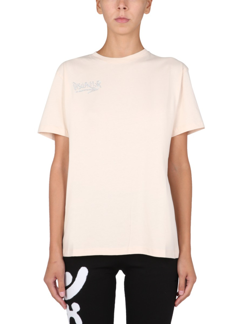 Rotate Birger Christensen Beige Logo Crew Neck T-shirt In Neutral