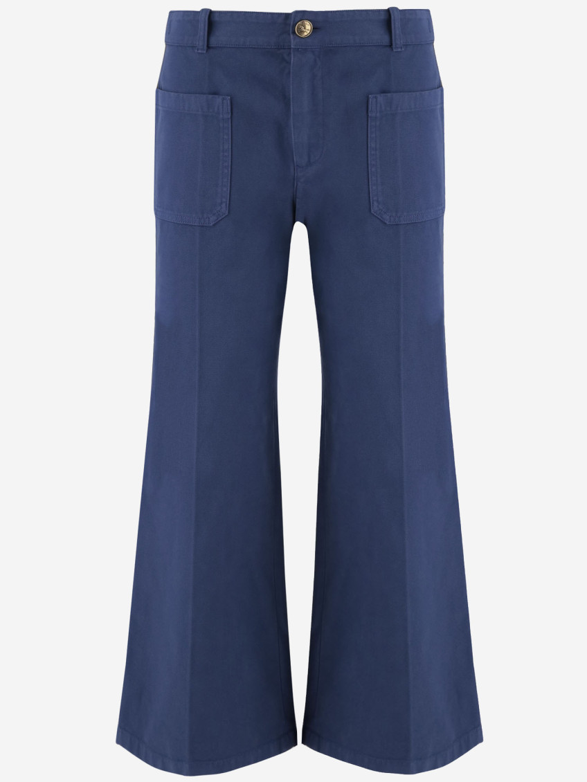 Chloé Blue Cotton Cropped Trousers