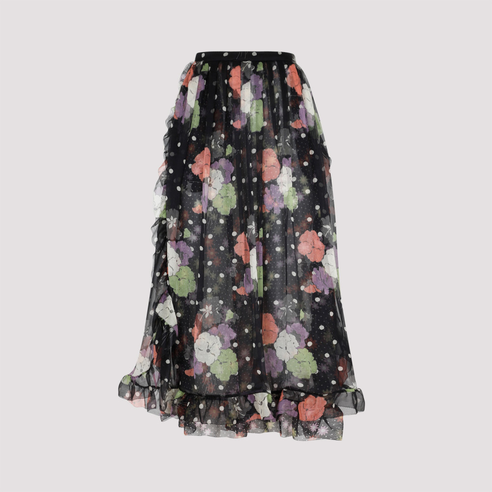 Shop Etro Black Silk Ruffles Skirt