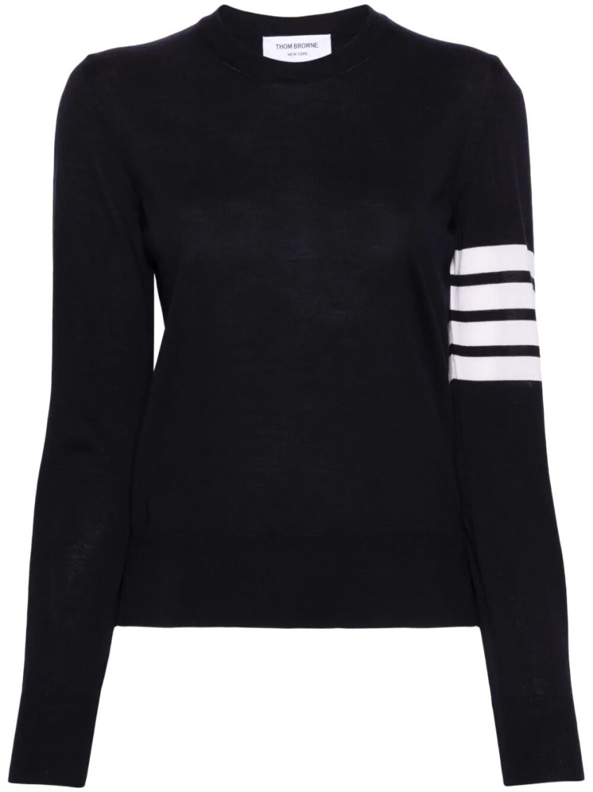 Thom Browne Pullover Sweatshirt With Engineered 4 Bar In Classic Loopback Clothing In Navy Blue