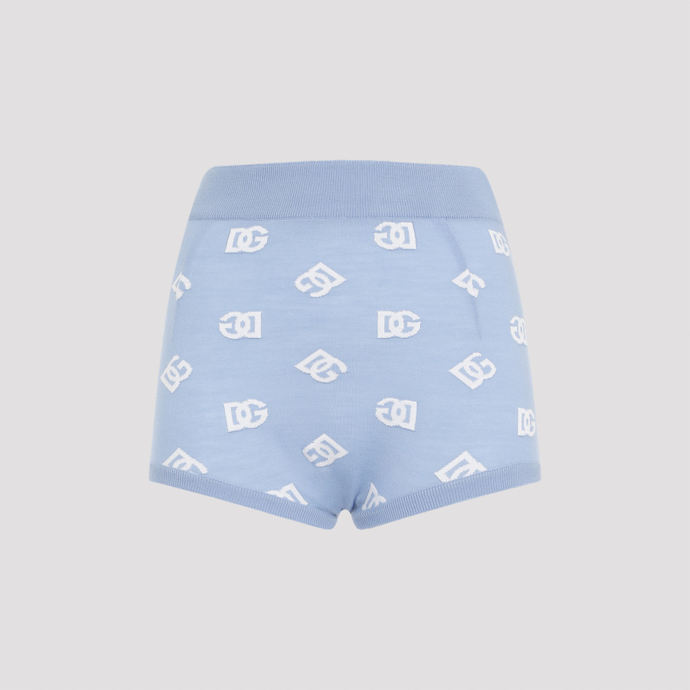 Shop Dolce & Gabbana Light Blue Wool Logo Shorts