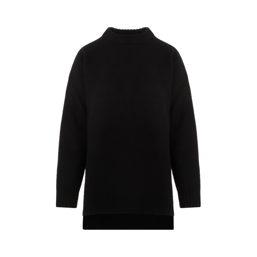 Jil Sander Wool Knit Pullover Mock Neck In Black