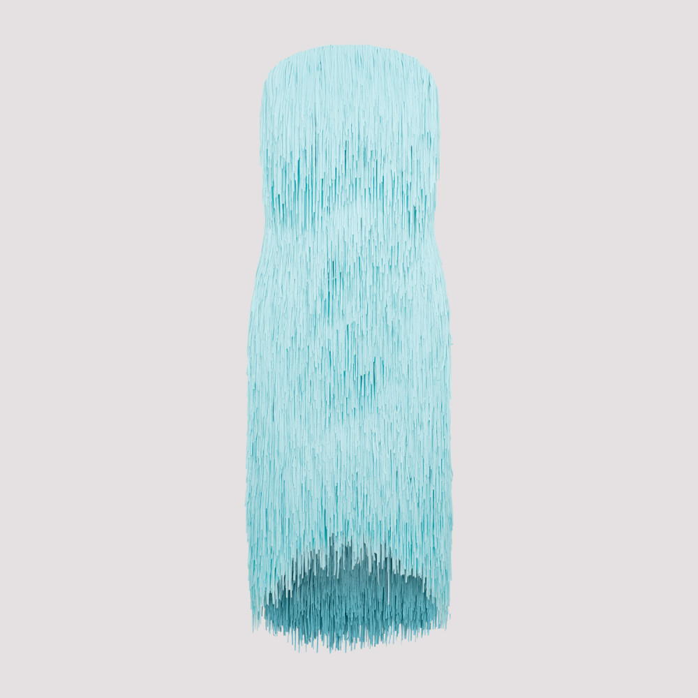Bottega Veneta Sky Blue Fringed Midi Dress In Sky Blue