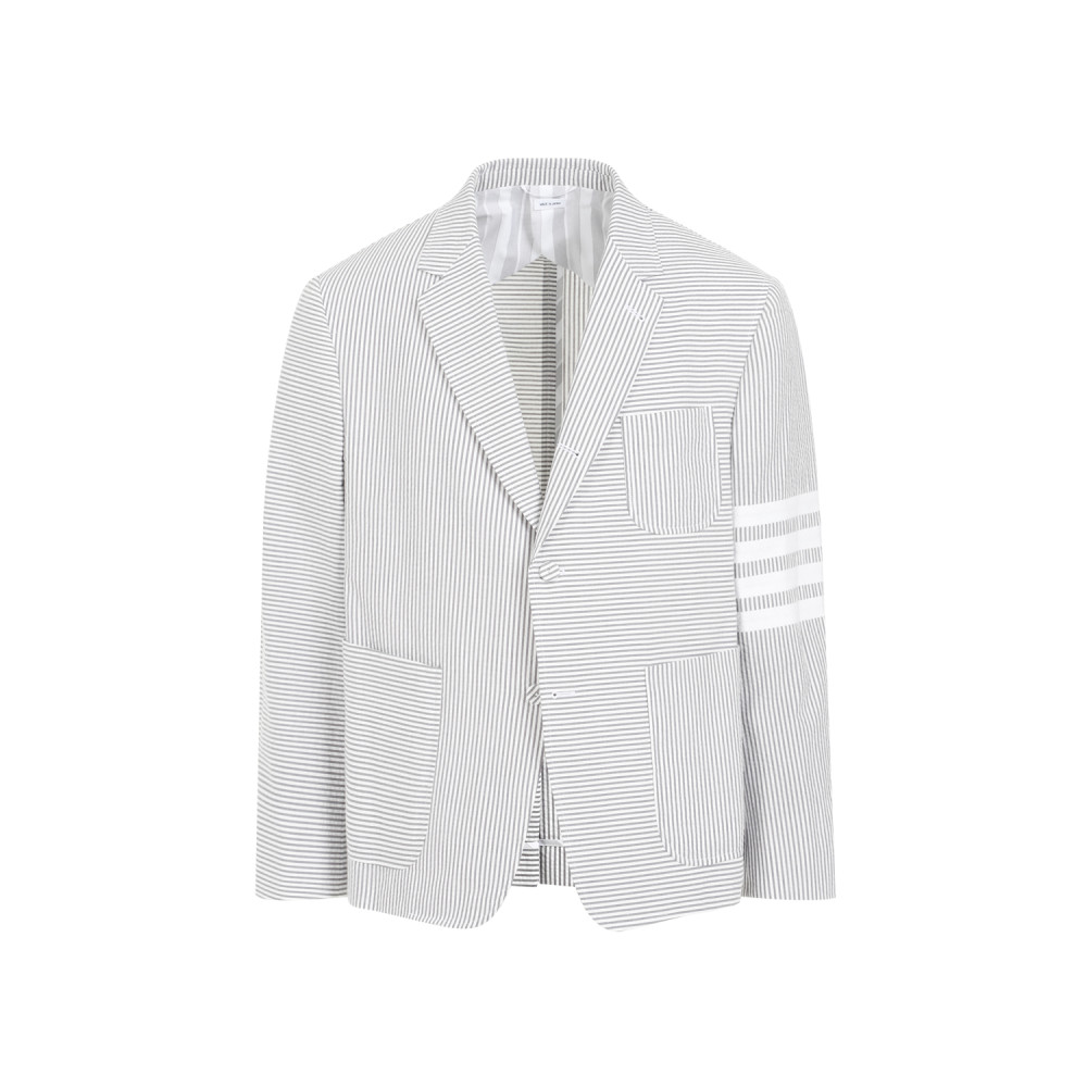 Thom Browne 4-bar Single-breasted Seersucker Blazer In Light Grey