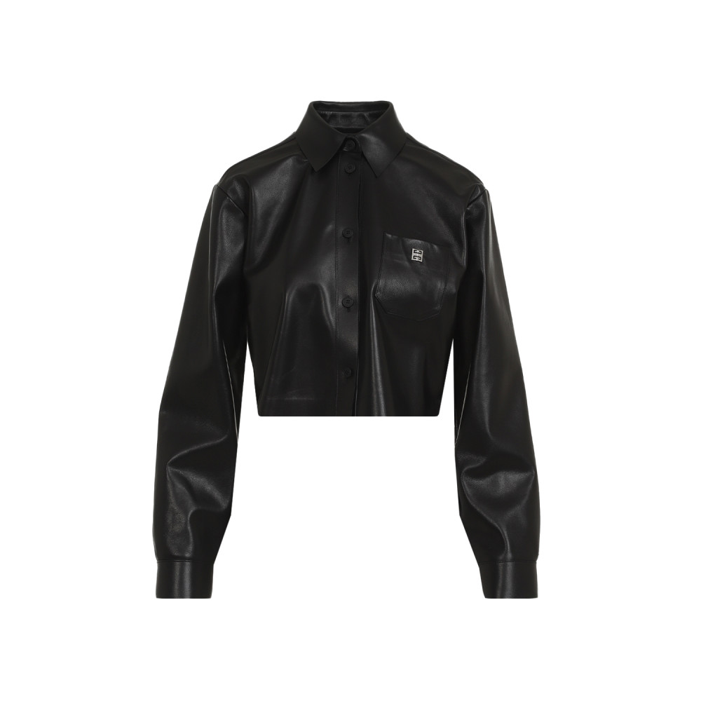 Givenchy Leather Button-down Crop Shirt In Black