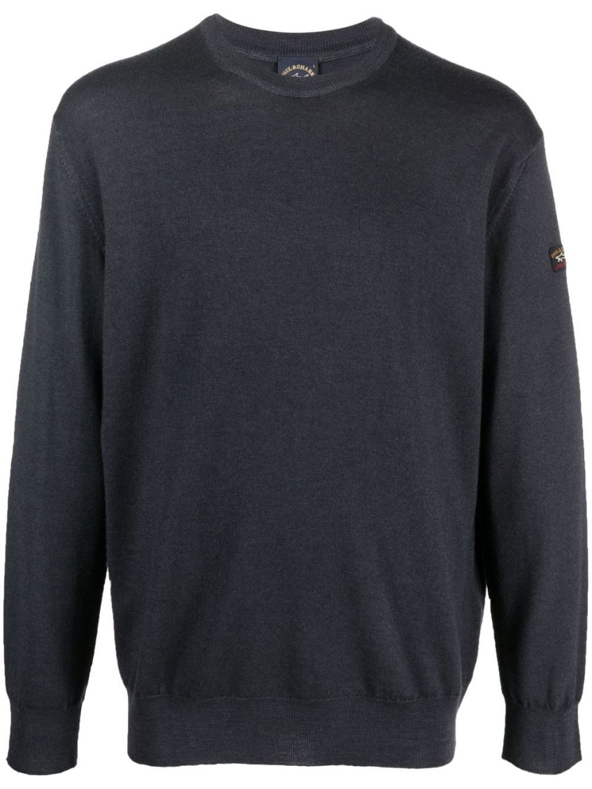 Paul & Shark Maglia Con Scollo A V In Lana Merino Con Badge Iconico In Black