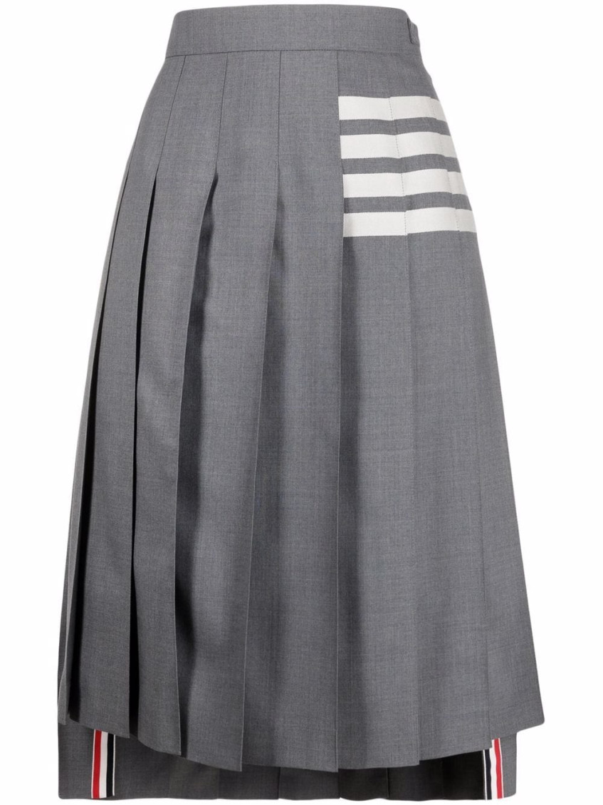 Shop Thom Browne Grey Weave 4-bar Midi Pleated Skirt