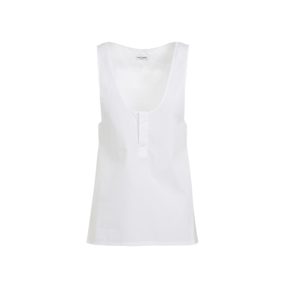Saint Laurent Semi-sheer Henley Tank Top In White