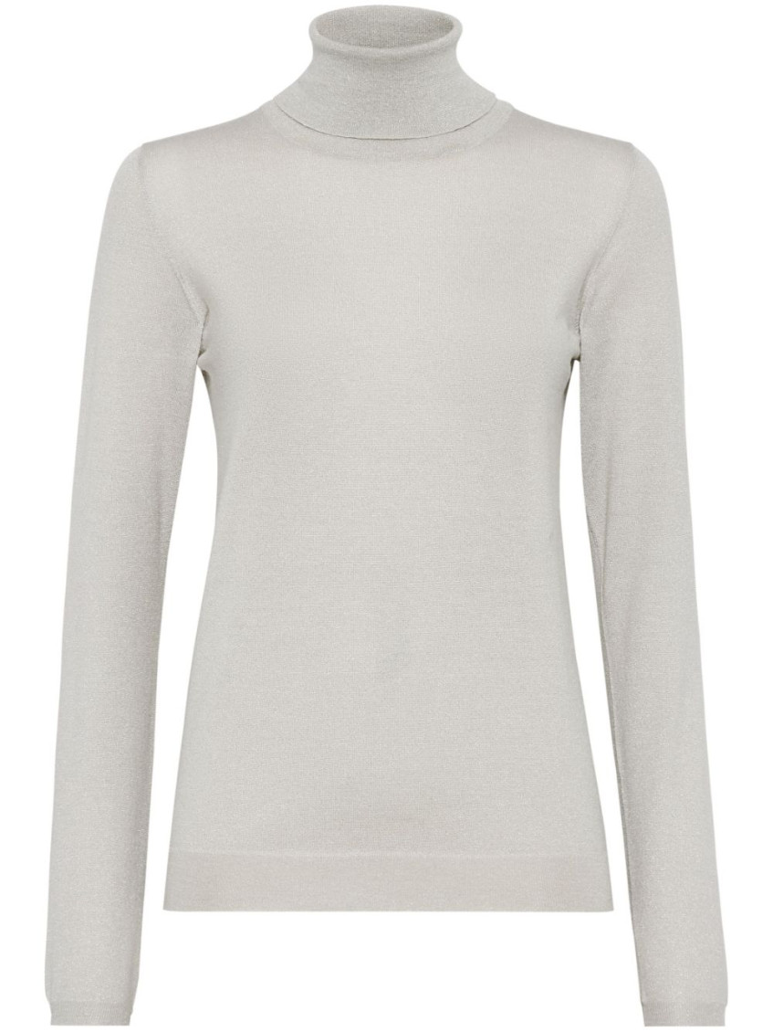 Brunello Cucinelli Cashmere-silk Glitter Turtleneck Sweater In Off White
