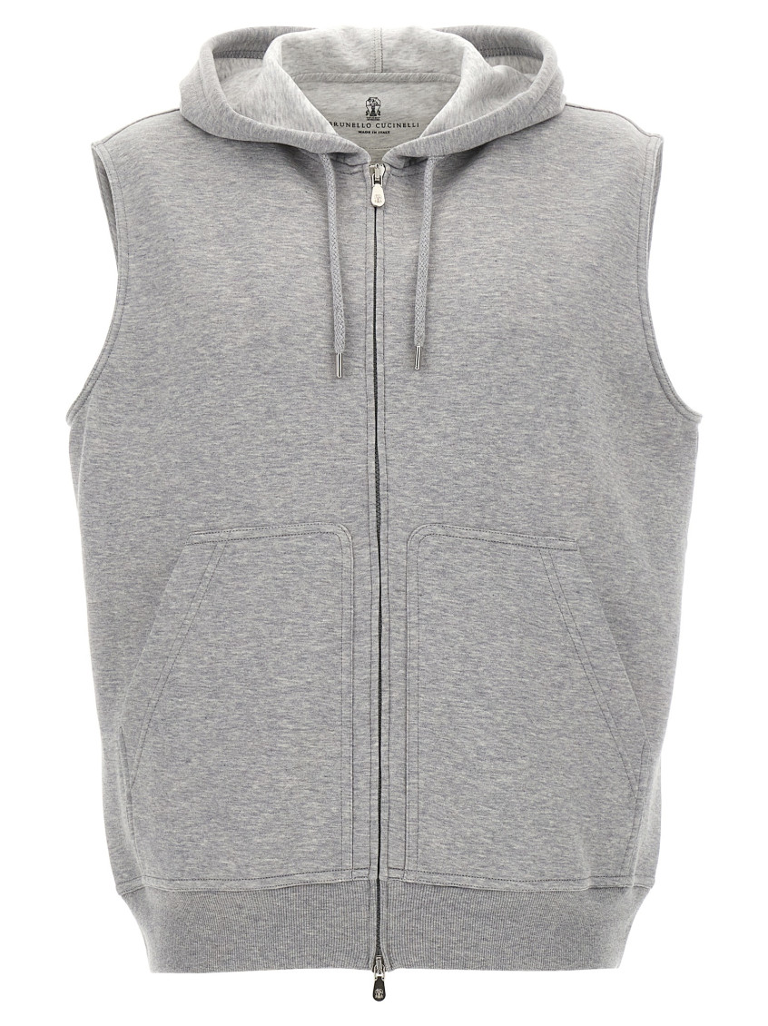 BRUNELLO CUCINELLI GREY HOODED VEST JACKETS 