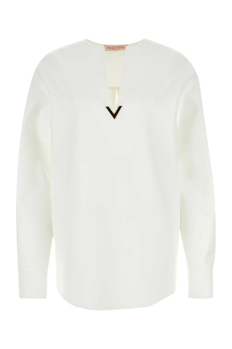 Valentino Garavani White Cotton Blend Blouse In White