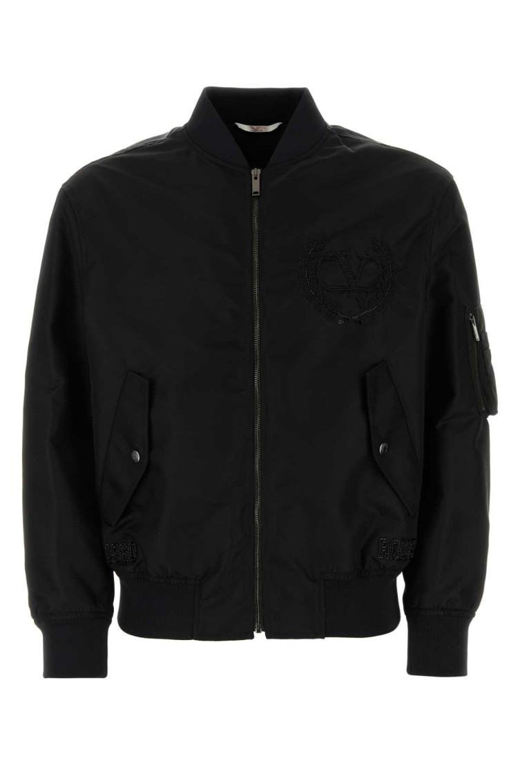 Valentino Sequin-embellished Zip-up Bomber Jacket In Black