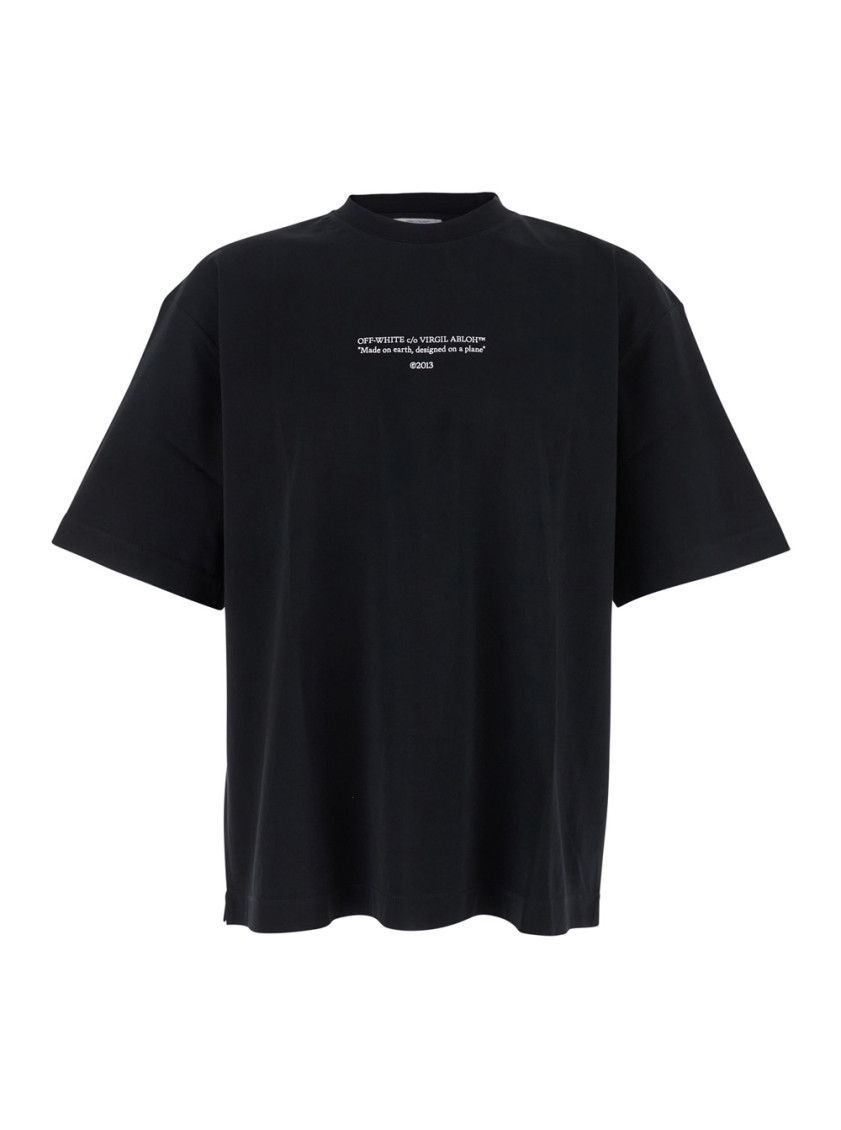 Off-white Black Crewneck T-shirt With Logo Lettering On The Front In Cotton Man In Black