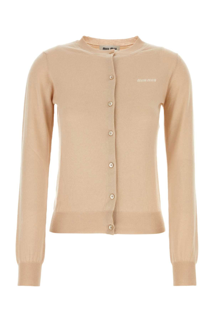 Miu Miu Pink Cashmere Blend Cardigan In Peach