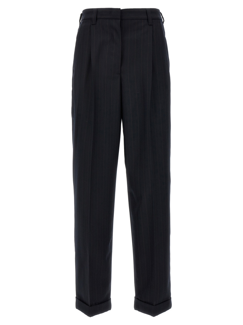 Miu Miu Blue Pinstripe Pants In Navy Blue