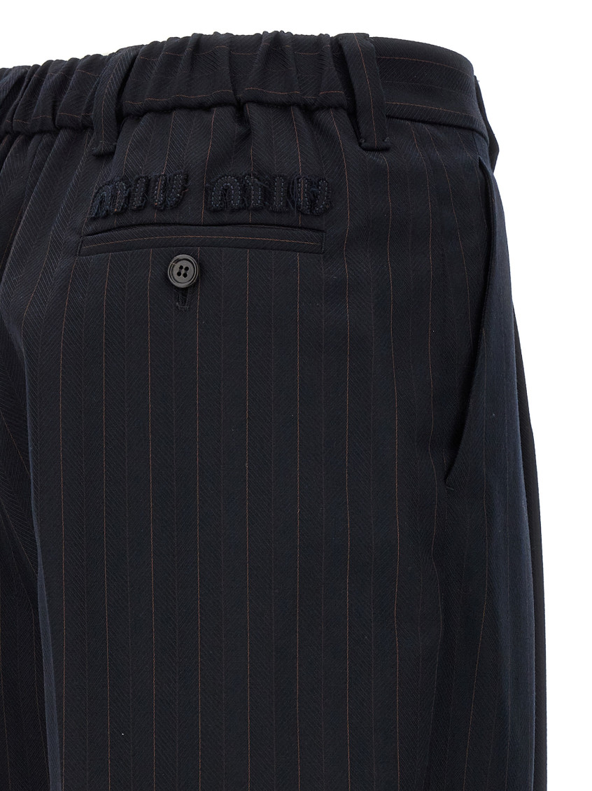 パンツ Miu Miu Pinstriped Wool Trousers With Elasti Miu Miu Pinstripe Herringbone Wool Trousers | Black | FARFETCH