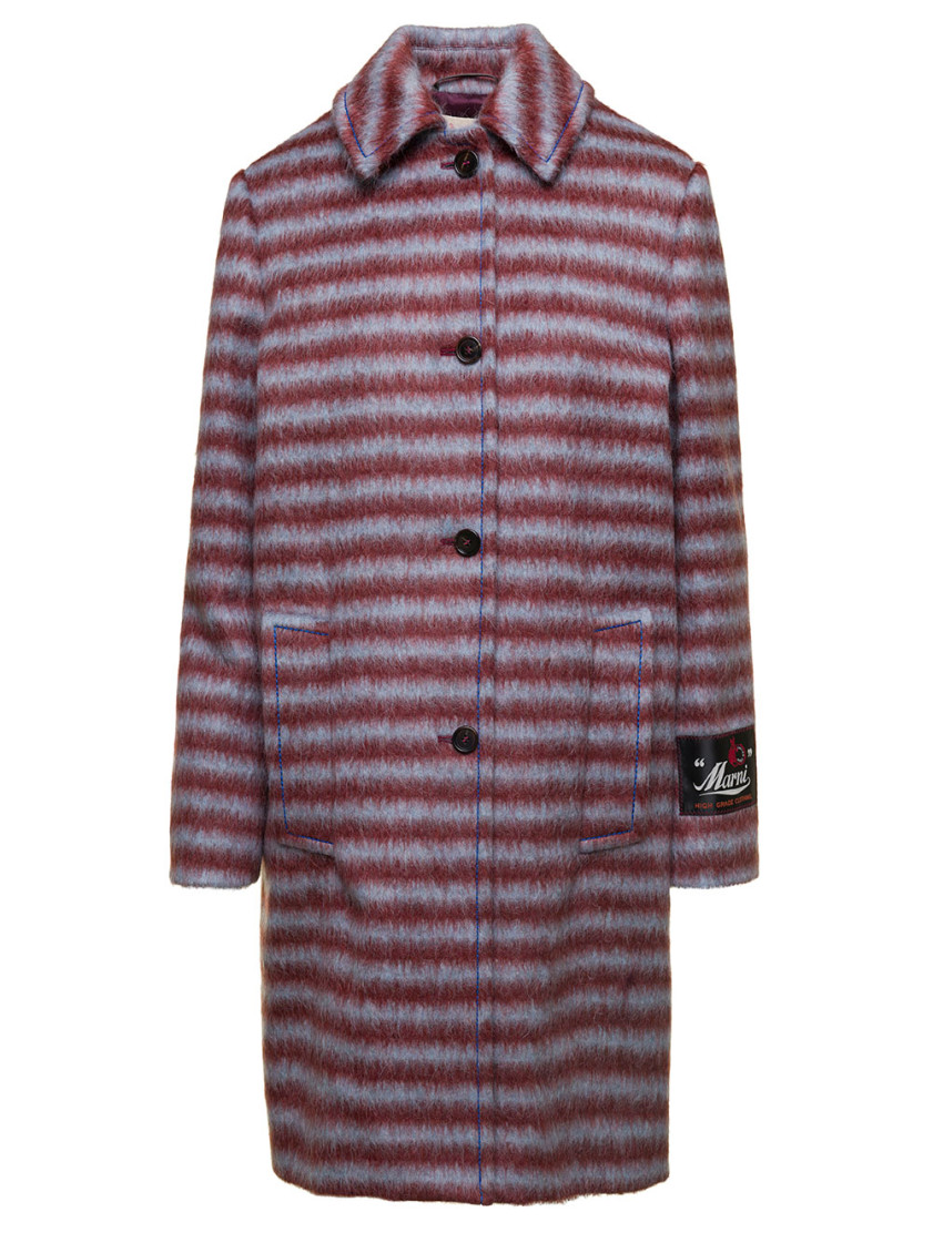 Marni Brushed Striped Single-breasted Coat In Dark Brown