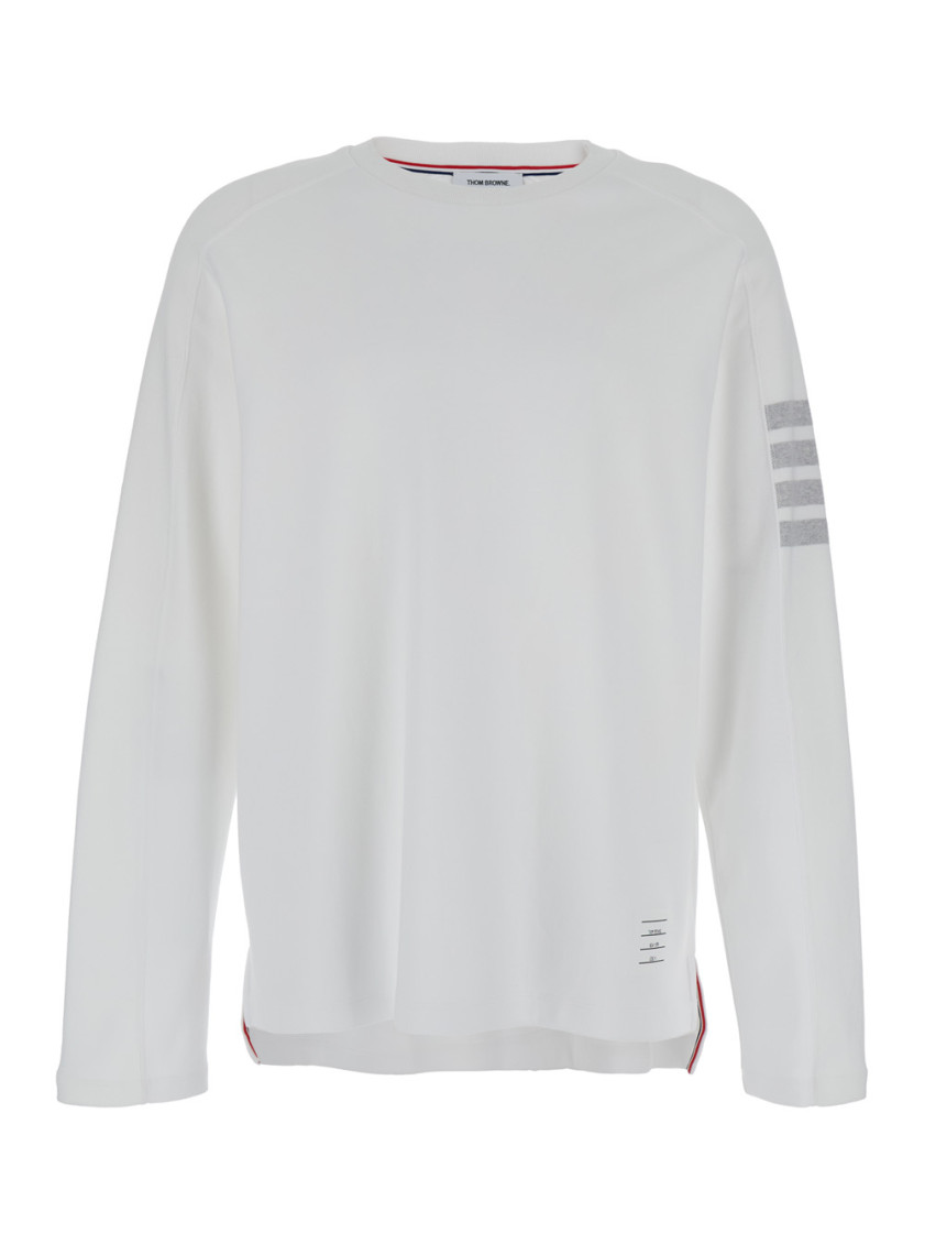 Thom Browne Long Sleeve Tee With 4 Bar Stripe In Milano Cotton Clothing In White