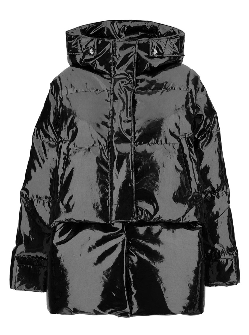 Anitroc 'chiara' Oversized Black Down Jacket With Logo Patch In Shiny Nylon Woman Gaudenzi Exclusive In Grey