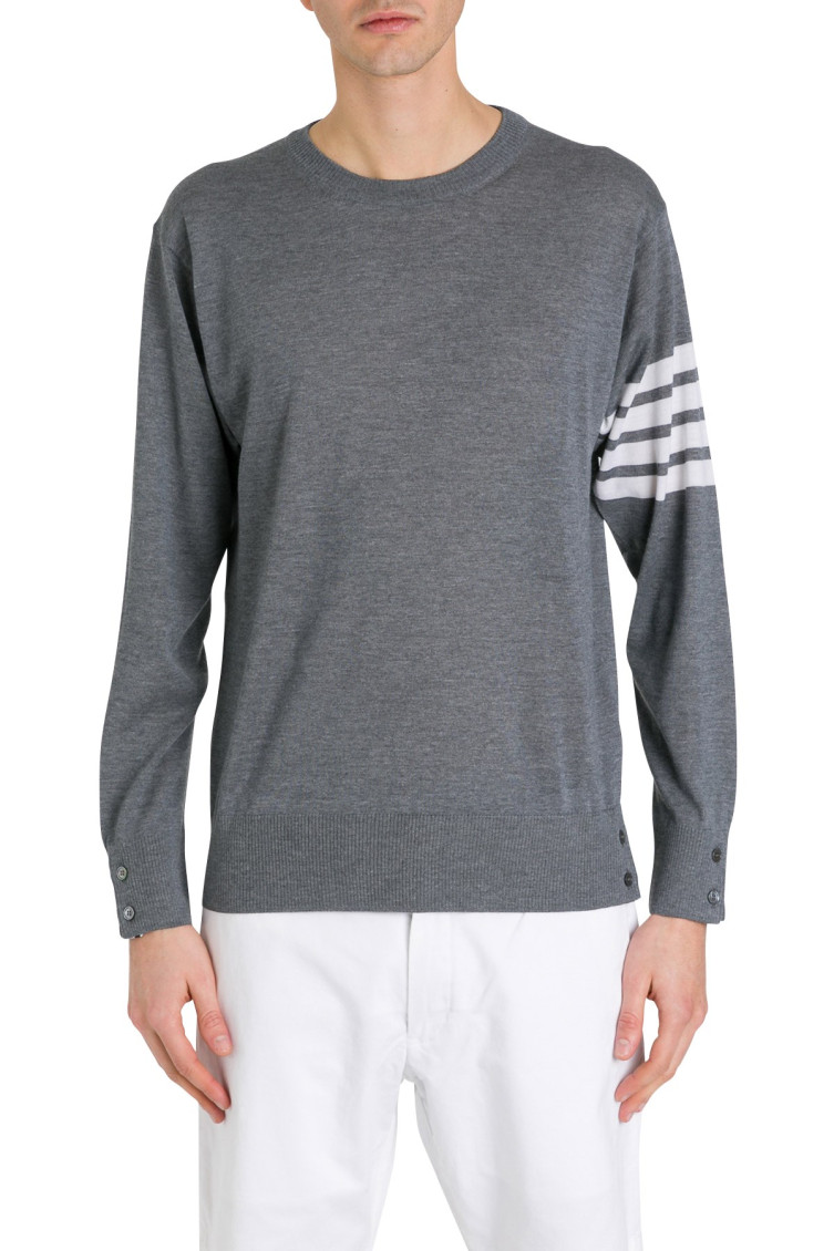 Thom Browne L Crewneck Sweater With 4 Bar Inlay In Grey