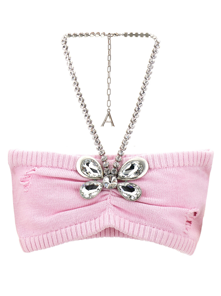 Shop Area Pink Crystal Butterfly Knit Bandeau Top In Light Pink