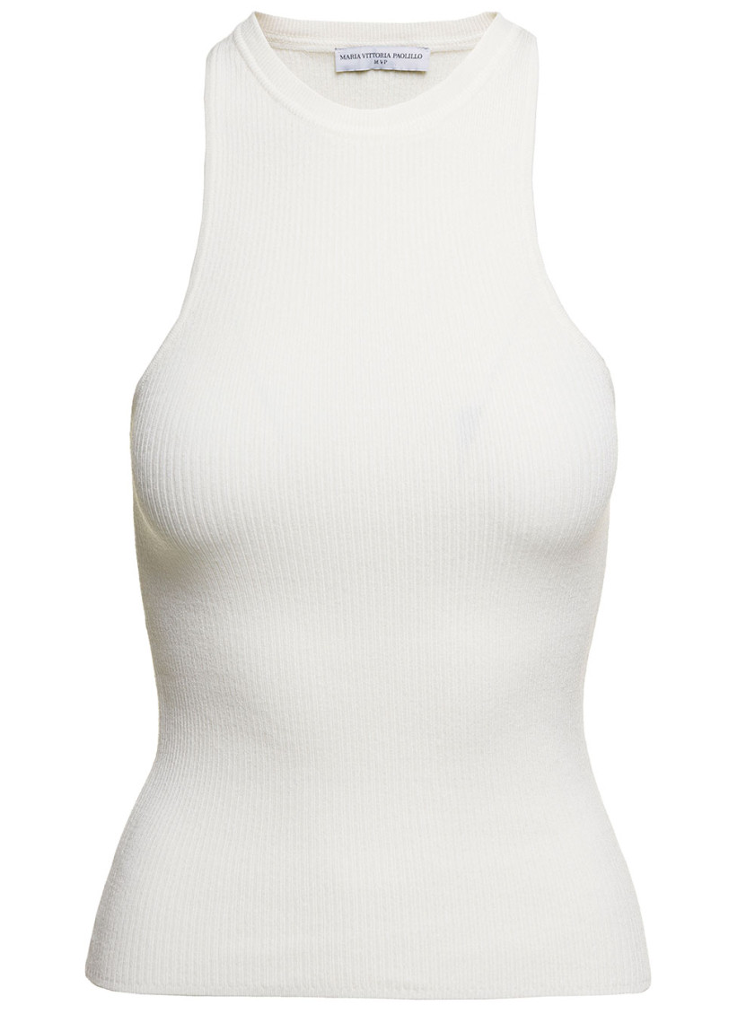 Mvp Wardrobe 'santa Monica' White Ribbed Tank Top In Viscose Blend Woman In White