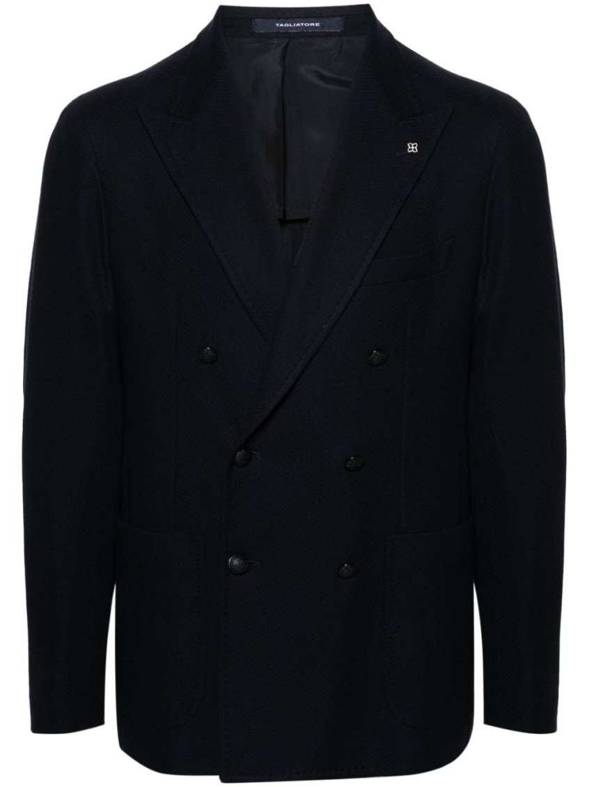 Shop Tagliatore Navy Blue Breasted Blazer